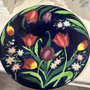 Maling Pottery Cobalt Blue Floral 11" Plate Vintage No Chips Or Cracks